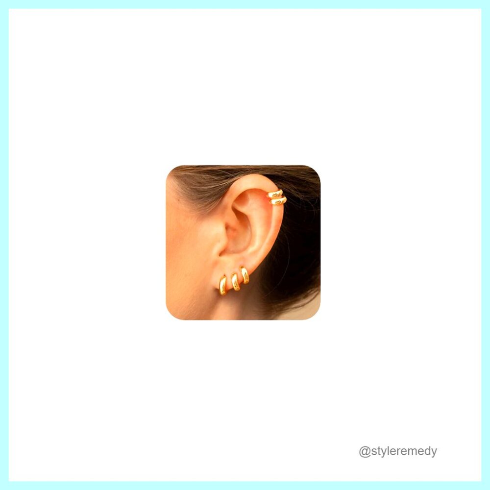 14K Gold Plated Hoop Earrings Set, 5 Pairs 8-12mm, Lightweight Trendy